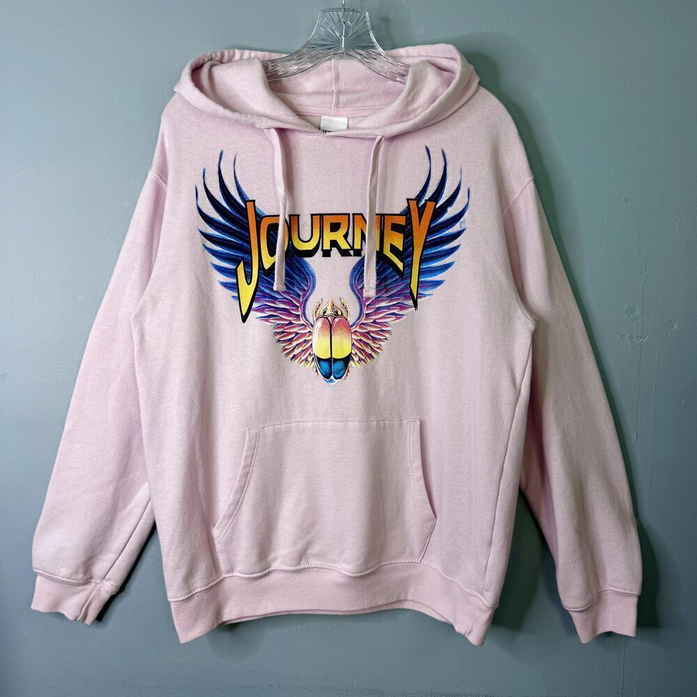 Journey Pale Pink Scarab Logo Hoodie Sweatshirt Women's Size L Stadium Rock Band